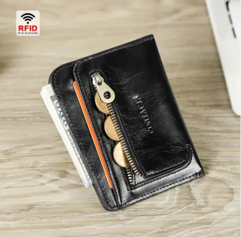 연락처의 새로운 디자인 미니 정품 가죽 RFID 슬림 지갑 여성용 작은 동전 교환 지갑 4 카드 슬롯