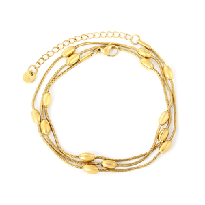 Pulsera de Cadena de Serpiente Chapada en Oro con Cuentas Ovaladas, Clásica, Ajustable, Multifilamento, Impermeable, Joyería para Mujer - Product Image 1