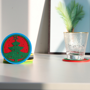 Modern 10 cm Colour Christmas Round Felt <b>Coaster</b> with Holder Non-Slip Heat-Resistant Durable Customizable Sustainable Design - Product Image 3