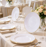Assiettes en plastique jetables sans BPA, bordure dorée, assiettes rondes classiques en plastique pour la décoration de table de mariage, fête d'anniversaire