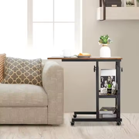 Table basse réglable en hauteur avec roues et support de rangement, adaptée aux chambres et aux salons