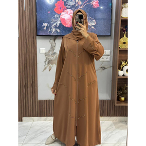 Hooded Floor Length <b>Abaya</b> Women Long Sleeve Solid Color Modest Dress Polyester Embroidery Middle East Style Summer Breathable - Product Image 3
