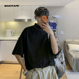 MN232 In Stock Custom LOGO heavyweight white <b>Black</b> mock neck t-shirt baju kaos turtle neck t shirt - Product Image 3