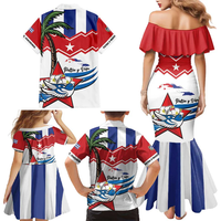 Tenues assorties Cuba pour la famille Robe en queue de poisson épaules dénudées Vestidos cubains femmes élégantes