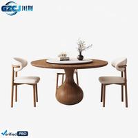 Mesa de Comedor Redonda Moderna de Madera Maciza Ecológica con Base Giratoria Integrada en Forma de Gota de Agua para 4-6 Personas, Ideal para Apartamentos y Hoteles