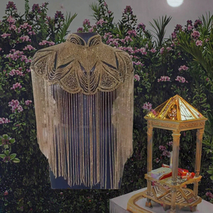 Cape d'épaule en polyester à franges dorées de luxe, brodée à la main, boléro de soirée et chandni de fête, export - Product Image 3