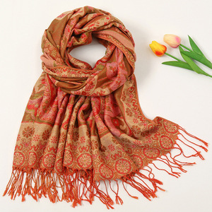 Bufanda clásica de jacquard con diseño de Paisley para mujer, chal largo étnico de doble cara, con <span class=keywords><strong>flores</strong></span> moradas y doradas brillantes, con borlas, para invierno, Yinuoxin - Product Image 3