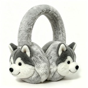 Customized Cute Husky Plush <b>Earmuffs</b>, Soft Gray-<b>White</b> Fluffy Winter Ear Warmers for Kids, Adorable Dog Face Cold Weather Ear - Product Image 4