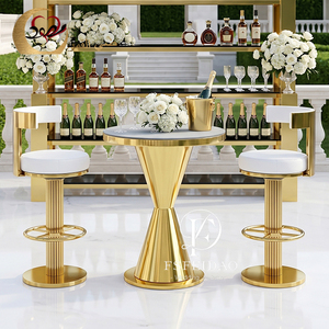 Modern Hotel Party Event Outdoor Stainless Steel Cocktail <b>Bar</b> <b>Table</b> with Gold Frame for Commercial Use - Product Image 1