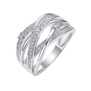 S925 Sterling <b>Silver</b> Moissanite <b>Ring</b> for Women | <b>Cross</b> Crossover Band Pavé Set Wedding Band | Elegant Bridal Engagement Jewelry - Product Image 1