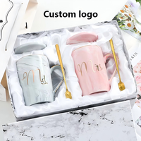Ensemble de tasses à café en céramique à motif marbré de style européen avec logo personnalisé pour les couples, résistant aux hautes températures, cadeau de mariage