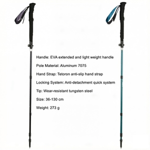 Bâton <span class=keywords><strong>de</strong></span> randonnée portable en alliage d'aluminium 7075 à 5 sections, pointe en acier tungstène, poignée en EVA, réglable <span class=keywords><strong>de</strong></span> 36 à 130 cm, conception pliable à verrouillage rapide - Product Image 4