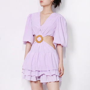 GIMILY oem custom wholesale francese vintage dress con scollo a v vita nuda Sexy <span class=keywords><strong>Mini</strong></span> abito in Chiffon design a-line Dress con molto popolare - Product Image 4