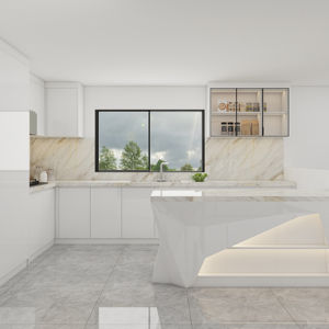 Diseño Minimalista de Gabinetes de Cocina con Tiradores Ocultos y Superficie de Fácil Limpieza, Proveedor de Guangdong - Product Image 1