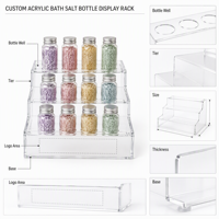Présentoir personnalisé en acrylique pour flacons de sel de bain, organisateur transparent à niveaux pour pots de spa, avec compartiments ronds, support d'étagère, présentoir de vente au détail avec logo OEM