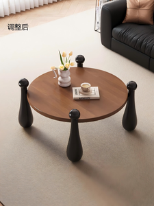 Modern Wood <b>Coffee</b> <b>Table</b> Minimalist Design Round Top Black <b>Legs</b> Living Room Furniture - Product Image 6