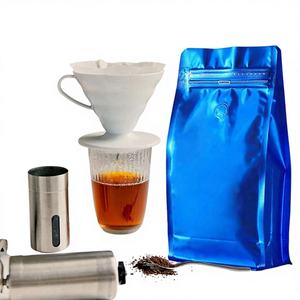 Blue Coffee Bags with Valve (16 oz, 1 lb) Stand Up Pouches Resealable Vented Degassing Valve Easy <b>Open</b> Tape Food <b>Storage</b> Bags - Product Image 1