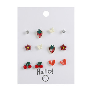 Pendientes de estilo coreano para mujer, joyería de cerámica con forma de corazón y cerezas - Product Image 5