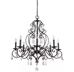 Décoration de maison élégante suspension d'extérieur noir fer métal cristal lustre Vintage pour salle à manger - Product Image 1