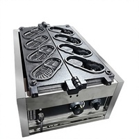 Machine à gaufres professionnelle en forme de chaussure, antiadhésive, en acier inoxydable, 4 empreintes, électrique, pour boulangerie et café