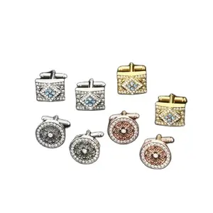새로운 패션 다이아몬드-새겨진 금속 커프스 단추 고급 프랑스 합금 커프스 단추 간단한 둥근 남성용 셔츠 단추