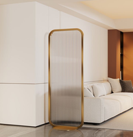 Paravent semi-transparent multifonctionnel en verre et acier inoxydable, design artistique moderne, sans perçage, avec motif vague d'eau