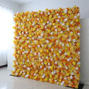 Sz đám cưới nhân tạo Rose silk hoa Hoa Tường Backdrop Bảng điều chỉnh hoa 3D Hướng Dương Tường cuộn lên màu vàng hoa tường trang trí nội thất