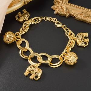Trendy charm wholesale women fashion thick link <b>copper</b> carved elephant spherical openwork ornament fine 18k gold plated <b>bracelet</b> - Product Image 5