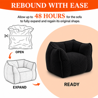 Fauteuil Nid d'Abeille Compressé de Haute Qualité, Emballage Compressé, Tissu Teddy Noir de Luxe avec Ottoman pour Salon
