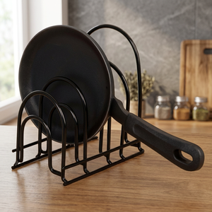Black Metal Pot <b>Rack</b> <b>Storage</b> Holder Single Tier Circular Design <b>for</b> Kitchen Use Minimalist Style Standing Type Non-Foldable - Product Image 4