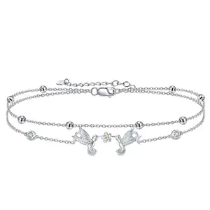 925 Sterling Silver Rhodium plating double layer bracelet jewelry hummingbird bracelet