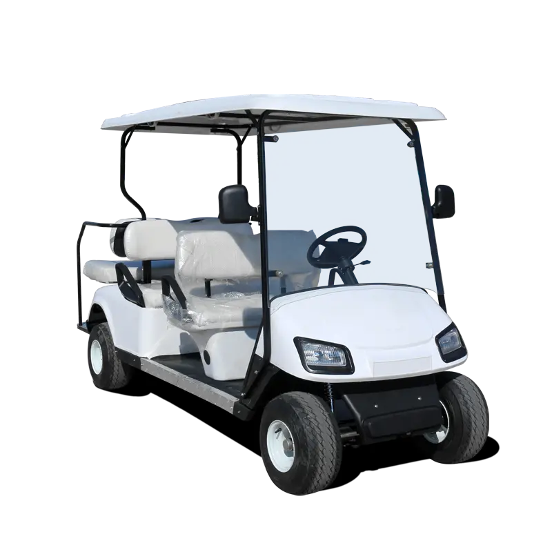 Haike-carrito de Golf eléctrico de 4 ruedas y 4 asientos, carro de Golf eléctrico de 3 - 4 ruedas traseras, freno mecánico personalizado, 150-200mm, 30-50 km/h, 7-9h, suministro de fábrica