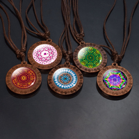 Collier pendentif fleur de vie en bois sculpté à la main Mandala-Cordon naturel, cadeau de méditation de yoga de style Boho