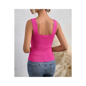 Top corto de punto con tirantes gruesos color fucsia para mujer, lycra completa, talla estándar SMLXL, longitud 60 cm - Product Image 3