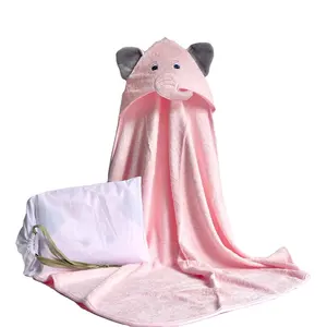 핫 세일 500GSM 두꺼운 아기 수건 슈퍼 소프트 대나무 목욕 수건 핑크 코끼리 맞춤형 디자인 대나무 후드 타올
