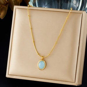 Oval Resin Pendant Necklace Gold Plated Geometric Clavicle Chain Everyday Wear - Product Image 1