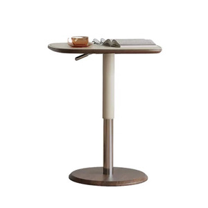 Saddle Leather Side <b>Table</b> 360 Rotating Height <b>Adjustable</b> Sofa Bedside <b>Table</b> Wooden Feet Natural Finish - Product Image 4