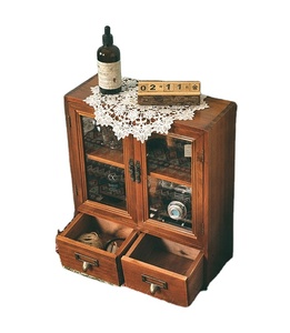 Brown Wooden Storage <strong>Cabinet</strong> Countertop <strong>Apothecary</strong> Display Cupboard Living Boxes With 2 Acrylic Door Drawers - Product Image 1