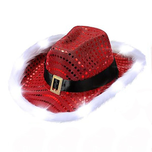 Illuminez Noël Père Noël Chapeau pour Femmes LED Lumières Cowboy Cowgirl Light up Chapeaux Vacances Western Costume Accessoire - Product Image 3
