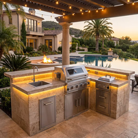 Kit de cuisine extérieure modulaire de luxe en acier inoxydable 304 avec 4 brûleurs à gaz, évier et brûleur latéral, en stock aux États-Unis