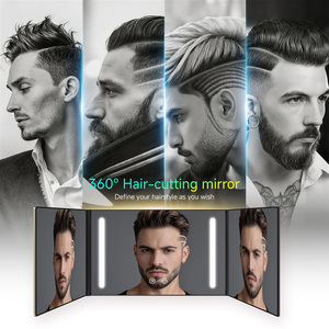 Miroir LED pliable à 3 volets avec crochet de <span class=keywords><strong>porte</strong></span>, pour coupe de cheveux, vue à 360°, commande tactile, portable, support de table pour barbier - Product Image 3