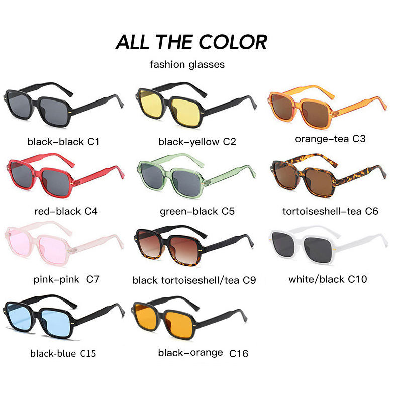 Hot Sale Retro Square Sun Glasses Custom Logo Small Plastic Frame Yellow Lens Fashionable Sunglasses for Men Women Wholesale
