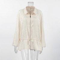 Manteau Jacquard Tendance Uni à Fermeture Éclair et Ceinture pour Femme, Collection Automne/Hiver 2026, Veste Mi-Longue Décontractée Style Russe