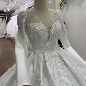 OEM Fabricação Alta Qualidade vestido de noiva atacado vestido de baile projeto contas cetim adicionar beading por handmade TNBPno12