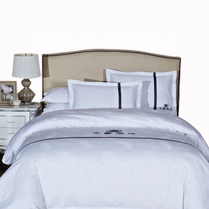 100% algodón blanco liso 4pcs ropa de cama hotel ropa de cama conjunto bordado, <span class=keywords><strong>funda</strong></span> nórdica blanca - Product Image 4