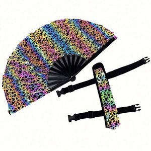 Abanico Plegable Reflectante Iridiscente con Diseño de Estrella Holográfica y Soporte para Abanico, Disponible en Stock - Product Image 2