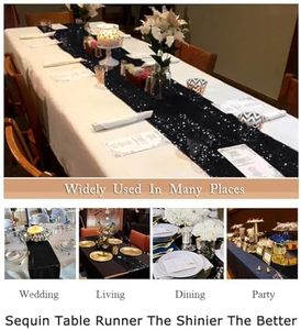 Chemin de table à paillettes noires de 12x72 pouces Couverture de table à paillettes scintillantes pour réception de mariage Table d'événement de <span class=keywords><strong>vacances</strong></span> - Product Image 6