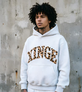 Conjunto de Sudadera con Capucha de Algodón Suave de 500-600 Gsm para Hombre, con Hombros Caídos, Bolsillos Laterales, Estampado de Leopardo y Doble Capa en la Cintura - Product Image 2