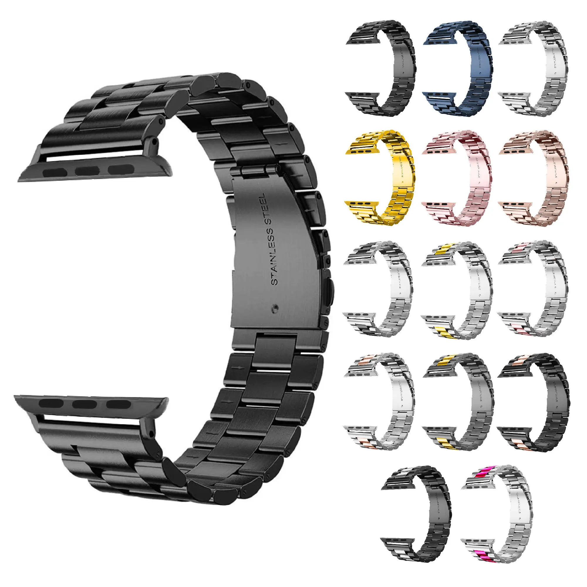 Logo Custom Drie Soorten Goud 304 Roestvrij Staal Metalen Band Voor Apple Iwatch Ultra 8 7 6 5 4 3 2 1