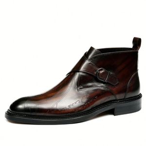 Chaussures habillées formelles pour hommes en cuir de style italien avec lacets, semelles épaisses faites à la main, chaussures de ville pour hommes - Product Image 4